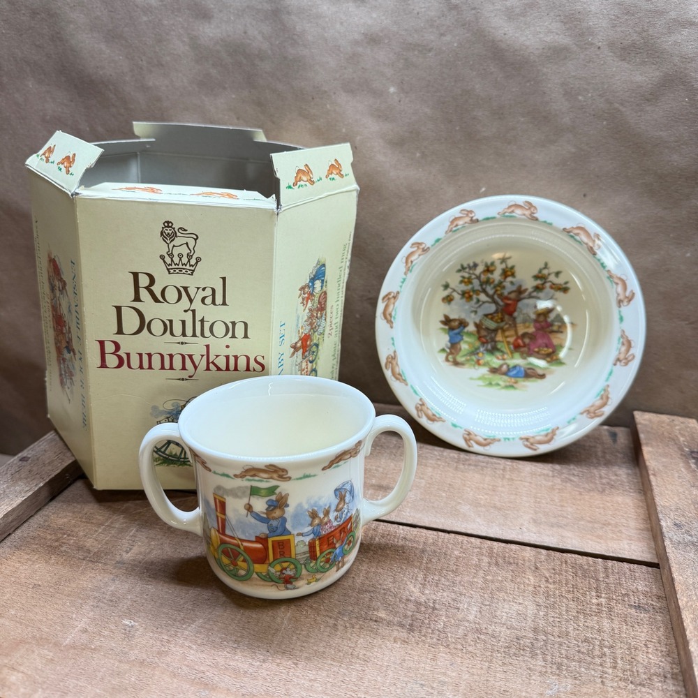 Royal Doulton Bunnykins 2 Piece Baby Set Mug and Bowl Fine Bone China with Box